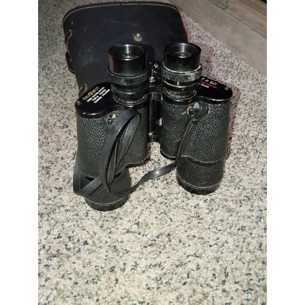 Vintage‎ Gold Crest Coated Binoculars With Hard case Red Lining  7x50
